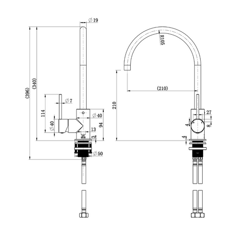 STRM004BK+STRM004BK-H2 – Star Mini Kitchen Mixer With Knurled Handle – Matt Black sketch