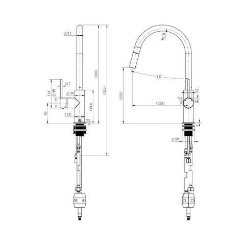 STRM005BK+STRM004BK-H2 – Star Mini Pull-Out Kitchen Mixer With Knurled Handle – Matt Black sketch