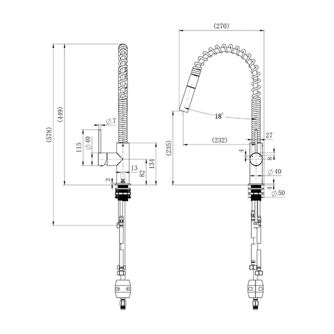 STRM006PB – Star Mini Spring Pull Out Kitchen Mixer – Polished Brass sketch