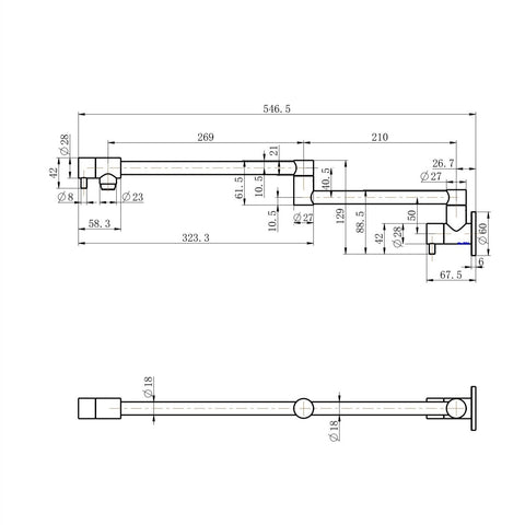 STRM020PB – Star Mini Pot Filler – Polished Brass sketch