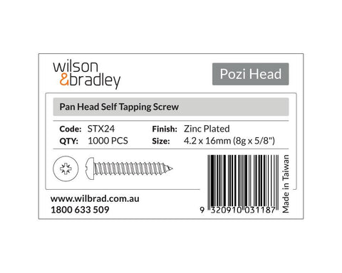 Pozi Head - Pan Head Self Tapping Screw 4.2 x 16mm (8g x 5/8"). Sold per 1000/pack