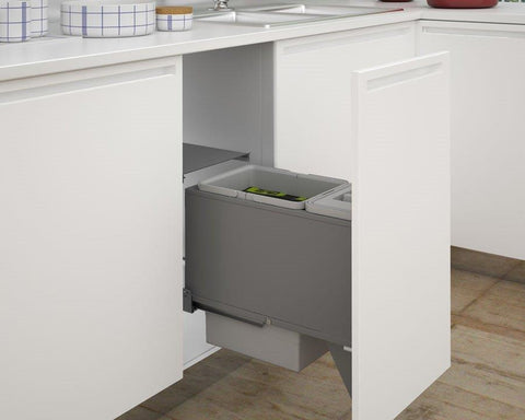 SIGE 30L (1x24L + 1x6L) Waste Bin in Orion Grey with SIGE drawer slides. Height: 520mm. Width: 268mm. Depth: 500mm. To suit 300mm cabinet.