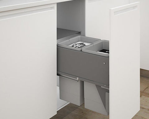 SIGE 48L (2x24L) Waste Bin in Orion Grey with SIGE drawer slides. Height: 520mm. Width: 368mm. Depth: 500mm. To suit 400mm cabinet.