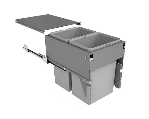 SIGE 48L (2x24L) Waste Bin in Orion Grey with SIGE drawer slides. Height: 520mm. Width: 368mm. Depth: 500mm. To suit 400mm cabinet.