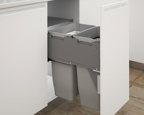 SIGE 70L (2x35L) Waste Bin in Orion Grey with SIGE drawer slides. Height: 570mm. Width: 418mm. Depth: 500mm. To suit 450mm cabinet