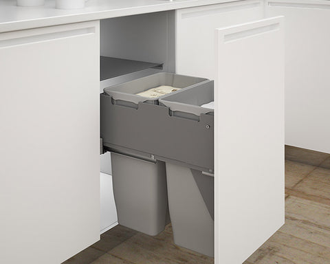 SIGE 70L (2x35L) Waste Bin in Orion Grey with SIGE drawer slides. Height: 570mm. Width: 468mm. Depth: 500mm. To suit 500mm cabinet
