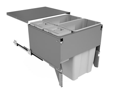 SIGE 82L (2x35L + 2x6L) Waste Bin in Orion Grey with SIGE drawer slides. Height: 570mm. Width: 568mm. Depth: 500mm. To suit 600mm cabinet