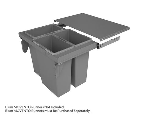SIGE 105L (3 x 35L) Waste Bin in Orion Grey. Does not include runners. To suit Blum MOVENTO runners. Height: 550mm. Width: 768mm. Depth: 501mm. To suit 800mm cabinet