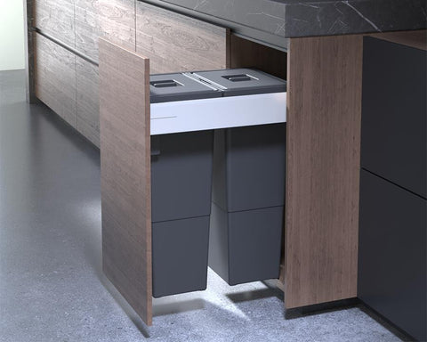 SIGE 64L (2 x 32L) Puro Waste Bin in Orion Grey. Overall carcase width: 450mm. To suit Blum TANDEMBOX antaro