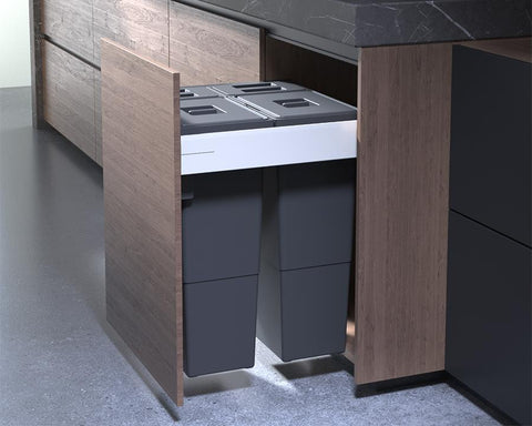 SIGE 80L (2 x 32L + 2 X 8L) Puro Waste Bin in Orion Grey. Overall carcase width: 600mm. To suit Blum TANDEMBOX antaro