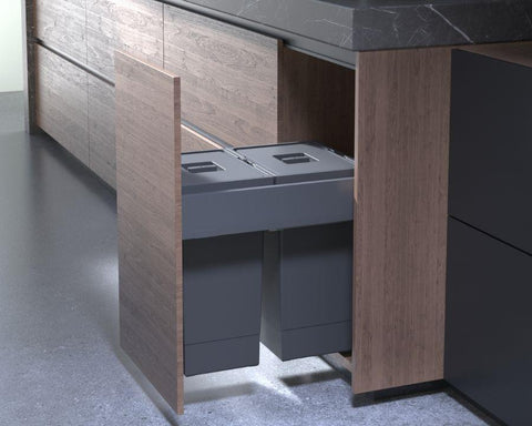 SIGE 48L (2 x 24L) Puro Waste Bin in Orion Grey. Overall carcase width: 450mm. To suit Blum MERIVOBOX