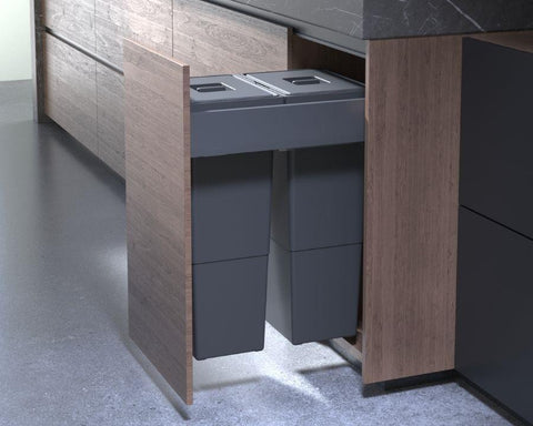 SIGE 64L (2 x 32L) Puro Waste Bin in Orion Grey. Overall carcase width: 450mm. To suit Blum MERIVOBOX