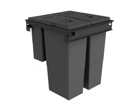 SIGE 80L (2 x 32L + 2 X 8L) Puro Waste Bin in Orion Grey. Overall carcase width: 600mm. To suit Blum MERIVOBOX