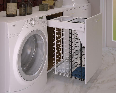 SIGE™ Zone 60L (2 x 30L) Laundry Basket in White & Orion Grey for 450mm cabinet. Does not include runners. To suit Blum MOVENTO runners