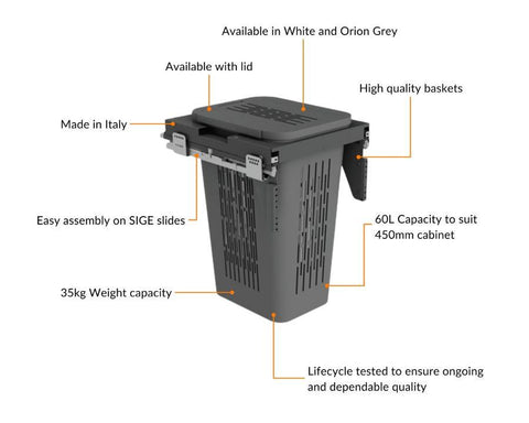 SIGE™ Zone Laundry Hamper 60L (1 x 60L) to