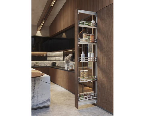 SIGE™ Pull Out 5 Soft Close Pantry. For 200mm carcase. Includes 80kg runners, brackets and 5 chrome baskets.