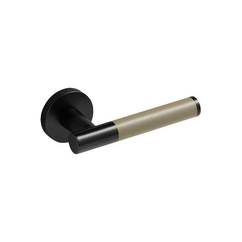 Santo Solid Brass Door Lever | Black & Torino Green (Crazy Horse Leather)
