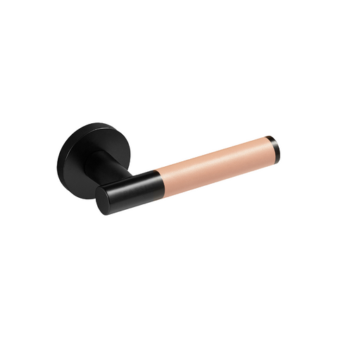 Santo Solid Brass Door Lever | Black & Tuscan Pink