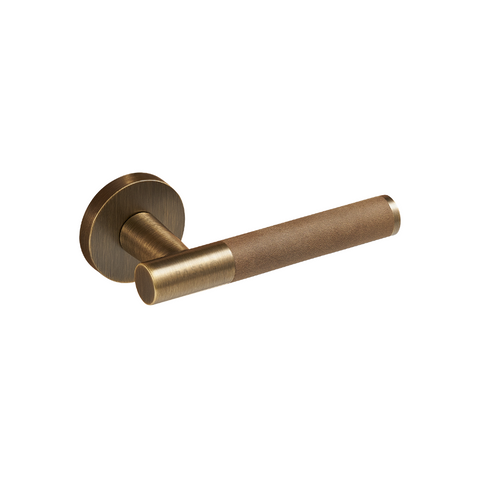 Santo Solid Brass Door Lever | Bronze & Castano Brown (Crazy Horse Leather)