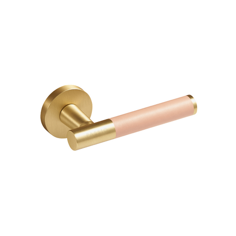 Santo Solid Brass Door Lever | Gold & Tuscan Pink