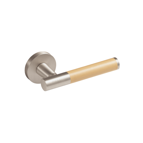 Santo Solid Brass Door Lever | Satin Nickel & Amalfi Beige