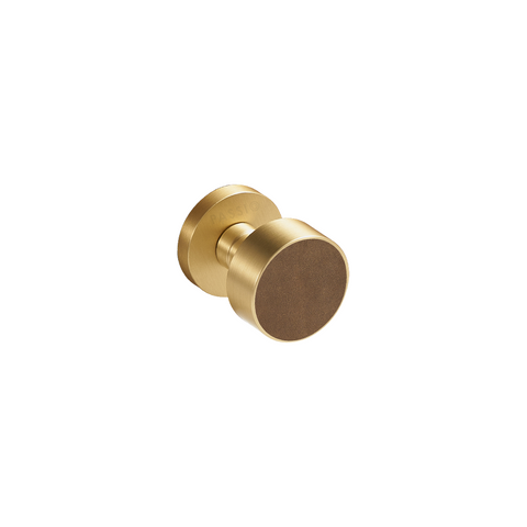 Santo Solid Brass Door Knob | Gold & Castano Brown (Crazy Horse Leather)