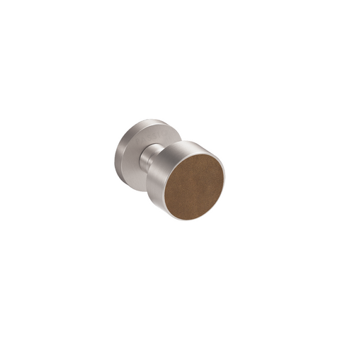 Santo Solid Brass Door Knob | Satin Nickel & Castano Brown (Crazy Horse Leather)