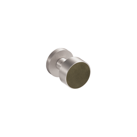 Santo Solid Brass Door Knob | Satin Nickel & Torino Green (Crazy Horse Leather)