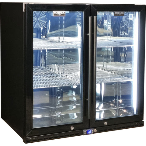 Schmick Black Quiet Running Front Venting Under Bench Triple Glazed 2 Door Bar Fridge - Model SK245-B