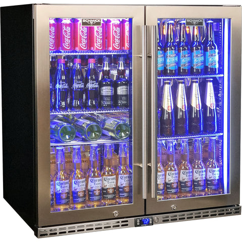 Schmick Quiet Running Front Venting Under Bench Triple Glazed Glass 2 Door Bar Fridge - Model l SK245-SS