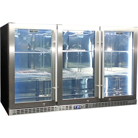 Schmick 3 Door Quiet Running Stainless Steel Glass Door Bar Fridge  - Model  SK386-SS