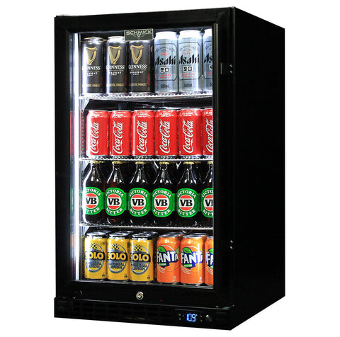 Schmick Quiet Running Front Venting Under Bench Black Glass Door Bar Fridge Heated Glass - Model SK126L-B-HD