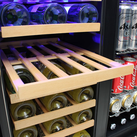 Under Bench Beer And Wine Dual Zone Bar Fridge - Model JC165: Slide-out wine shelves