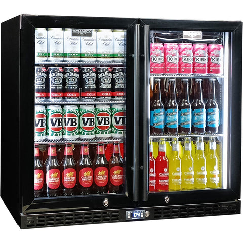Schmick Twin Door Quiet Running  Black Heated Glass Door Bar Fridge  - Model  SK206-B-HD