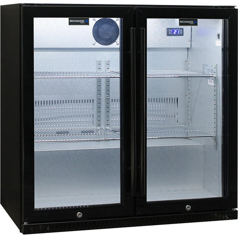 Schmick Black Bar Fridge 2 Door With Heated Glass and Triple Glazing - Model SK190-B: Quiet operation, even up close