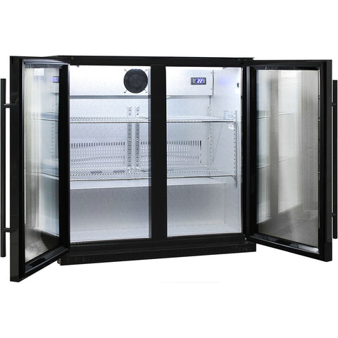 Schmick Black Bar Fridge 2 Door With Heated Glass and Triple Glazing - Model SK190-B: Loading up the shelves