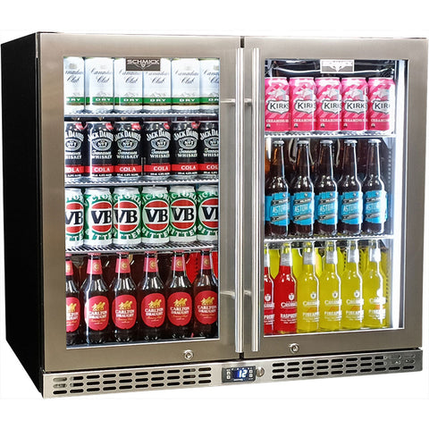 Schmick Twin Door Quiet Running Stainless Steel Heated Glass Door Bar Fridge  - Model  SK206-HD - Low Height