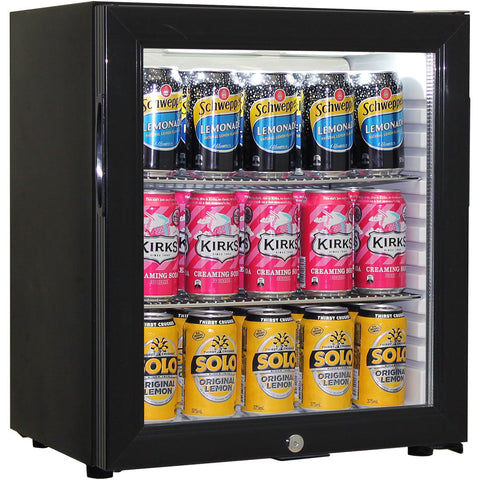 Schmick Black Glass Door Mini Bar Accommodation Fridge Quiet Running With Shallow Depth - Model SK55-B