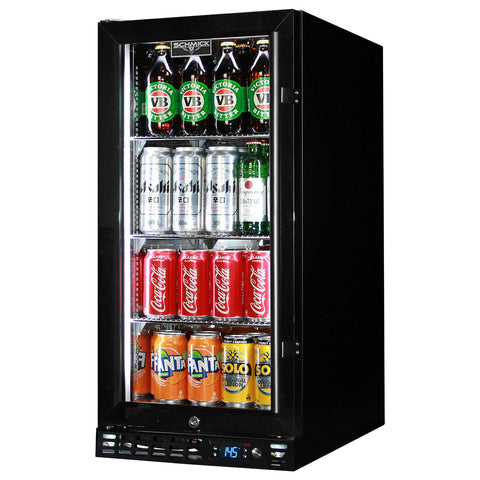 Schmick Black Quiet Running Front Venting Under Bench Heated Glass Door Bar Fridge - Model SK92L-B-HD