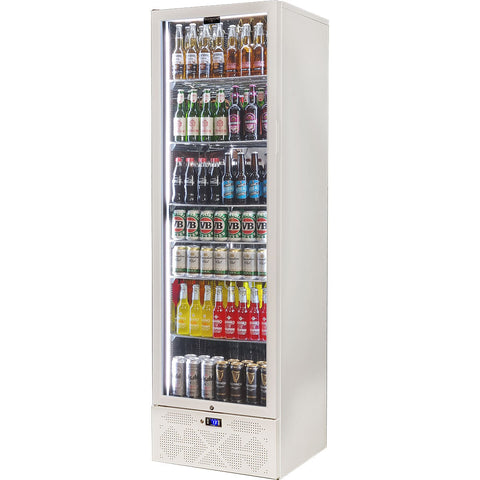 Schmick Classy White Upright Heated Glass 1 Door Bar Fridge - Model SK422L-W-HD