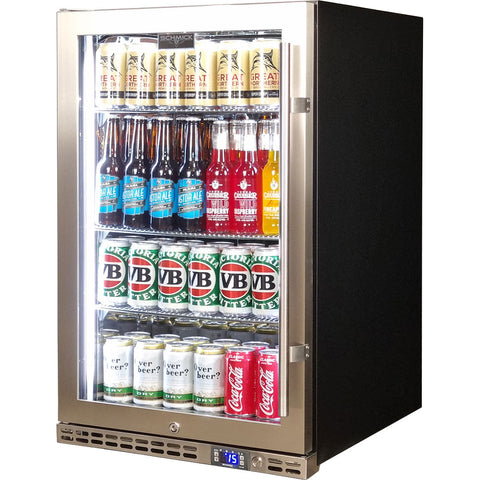 Schmick Stainless Steel Quiet Front Venting Under Bench Heated Glass Door Bar Fridge  - Model SK146L-HD