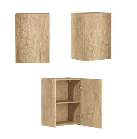 Byron Natural Oak Laundry Cabinet with Stone Top Set 1715x600x2100mm (Style B)