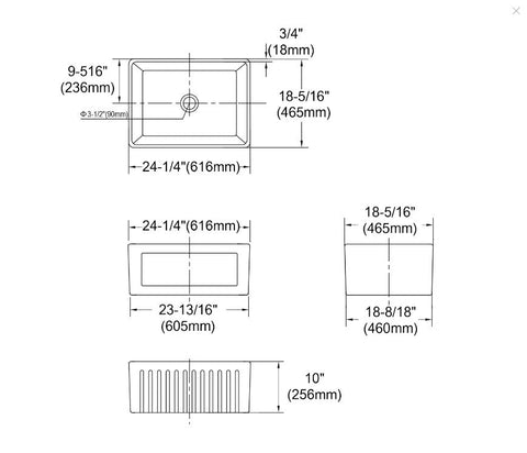 HAMPSHIRE Butler / Farmhouse Sink 616x465x256mm