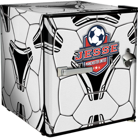Funky Soccer Ball Football Design Mini Bar Fridge With Handle And Opener - Add Your Name - Model BC46B-SOCCER
