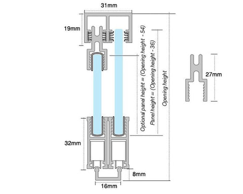 Cowdroy® Aluminium Race For Roller Bearing 6 Glass Bottom Track in Clear Anodised. Size: 2.25m