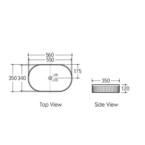 Kensington Above Counter Basin 560x350mm Matte White