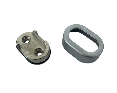 End Support For Oval Tube with Cover. Screw Fix. Colour: Natural Aluminium