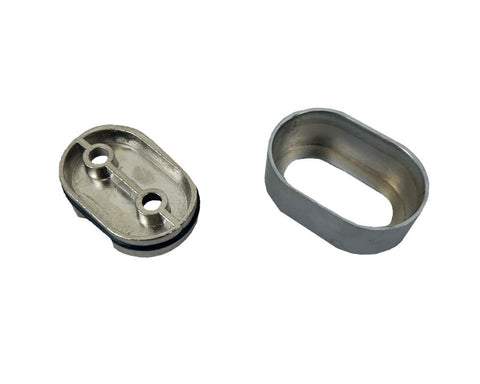 End Support For Oval Tube with Cover. Screw Fix. Colour: Natural Aluminium