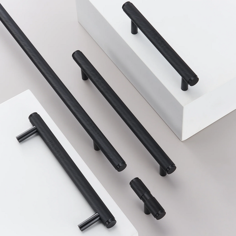 Twirlix Solid Brass Handle II in black finish, modern cabinet and drawer pull