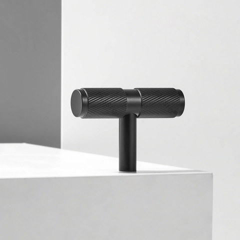 Twirlix Solid Brass Handle II in black finish, modern cabinet and drawer pull